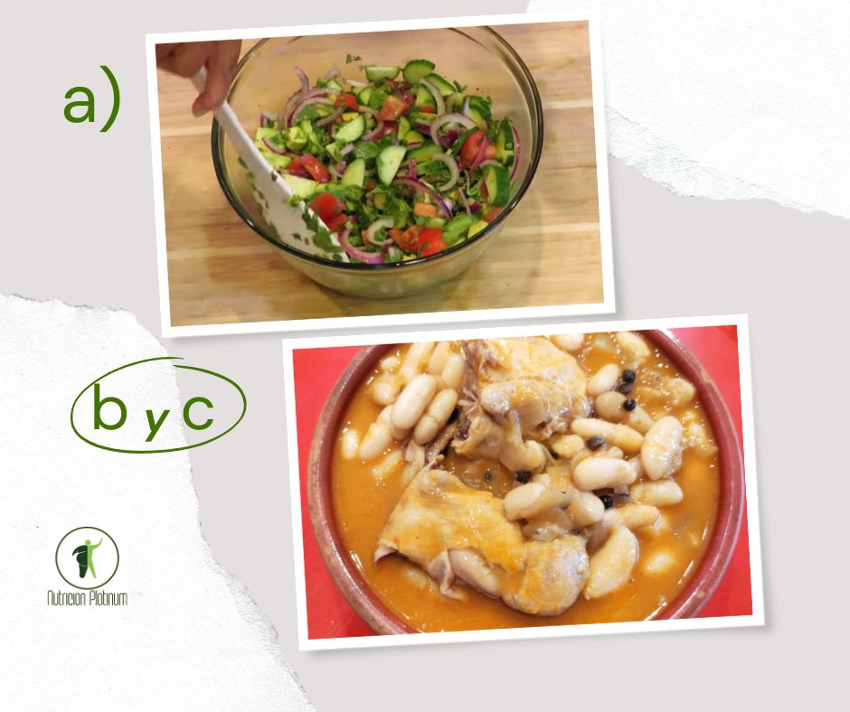 Ensalada de Aguacate, Pepino y Tomate con Alubias con codornices